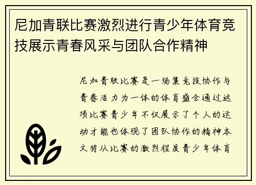 尼加青联比赛激烈进行青少年体育竞技展示青春风采与团队合作精神